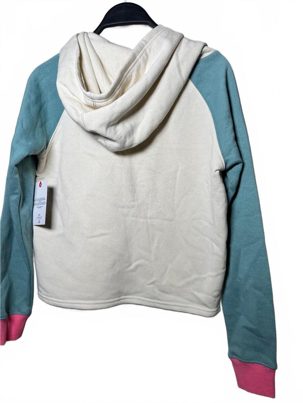 Champion GIRLS Large Hoodie Cream and Teal with Pink Accents, Embroidered Logo, - Picture 3 of 6